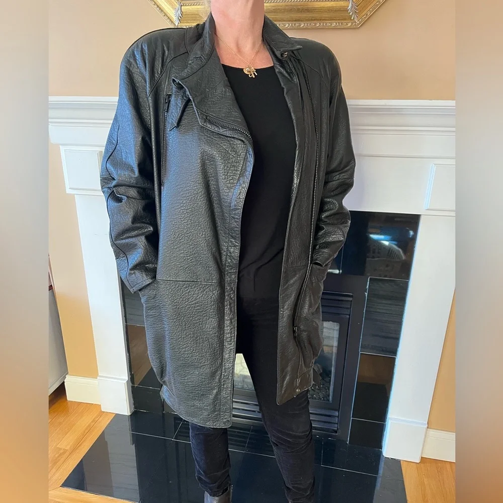 VTG Wilson Leather BLACK moto Jacket side zip baddie grunge moto anime goth S - Picture 2 of 9